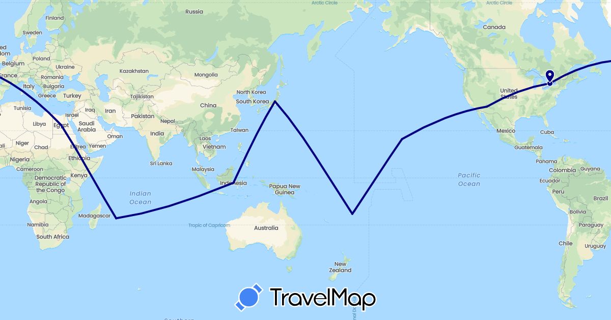 TravelMap itinerary: driving in Canada, Egypt, Fiji, Indonesia, Japan, Mauritius, United States (Africa, Asia, North America, Oceania)